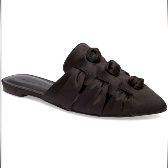 Rebecca Minkoff Black Satin Knotted Slides - Picture 1 of 5
